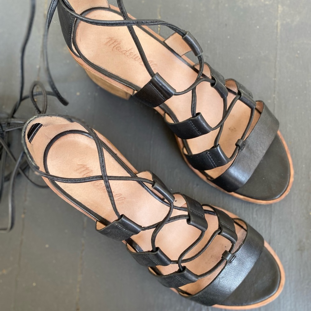 Heeled Madewell tie up sandal, size 8.5, heel ~2in